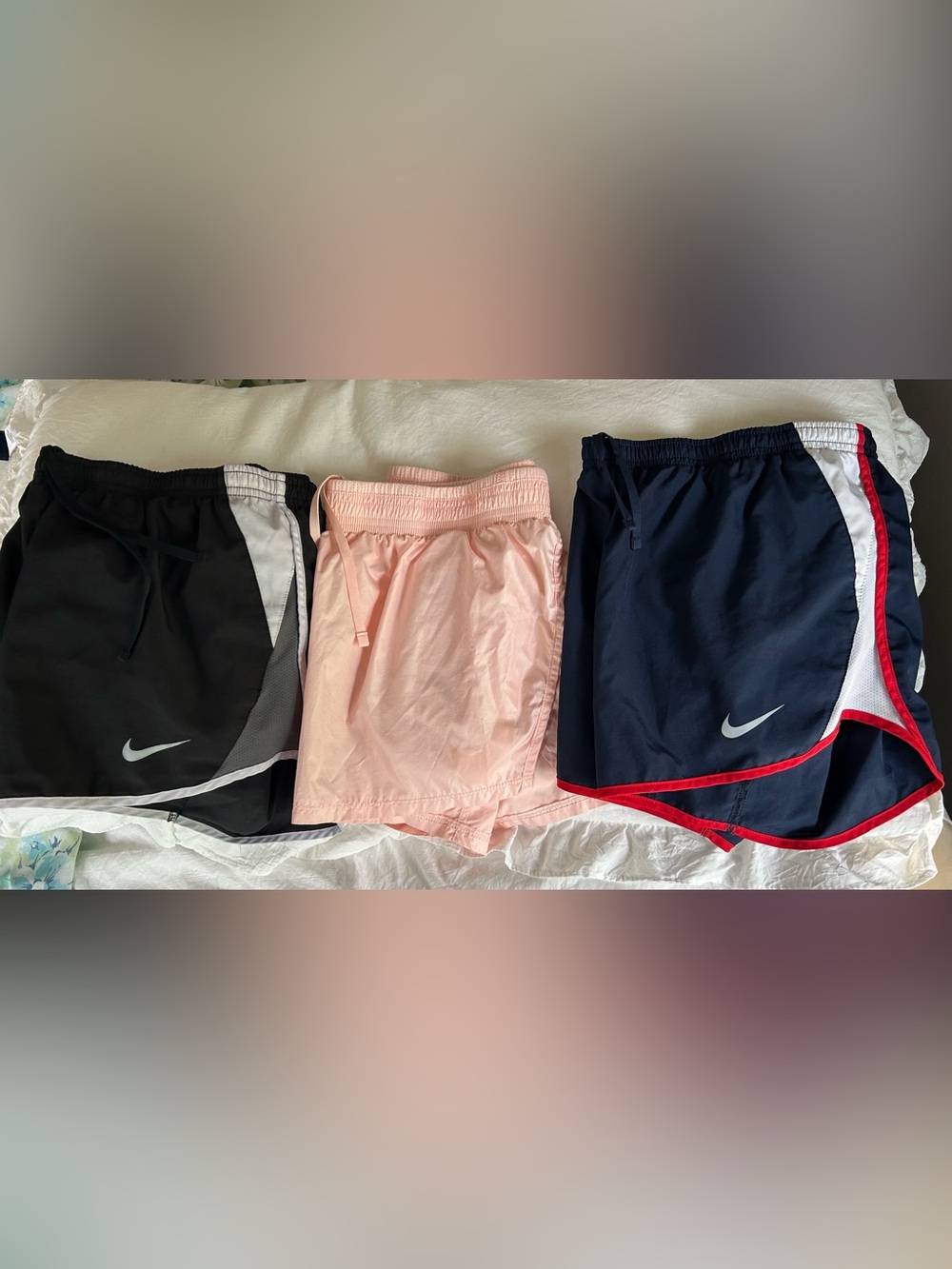 THREE PAIR Nike Women’s Dry Fit Tempo Shorts. Blk/Pnk/Navy. All Size Medium